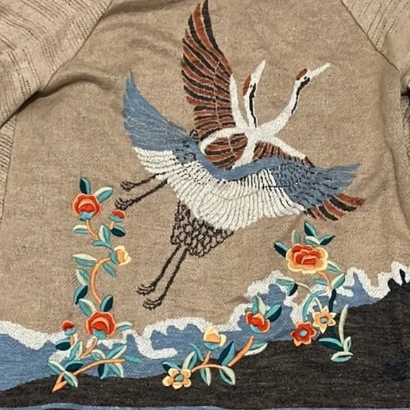 Anthropologie Embroidered Crane Cardigan NWOT - Picture 4 of 14